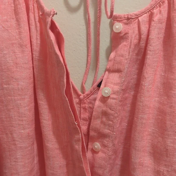 J Crew V-back Linen Top Blouse Pink Puff Short Sleeves Back Tie Button Front- 14 - Picture 9 of 12
